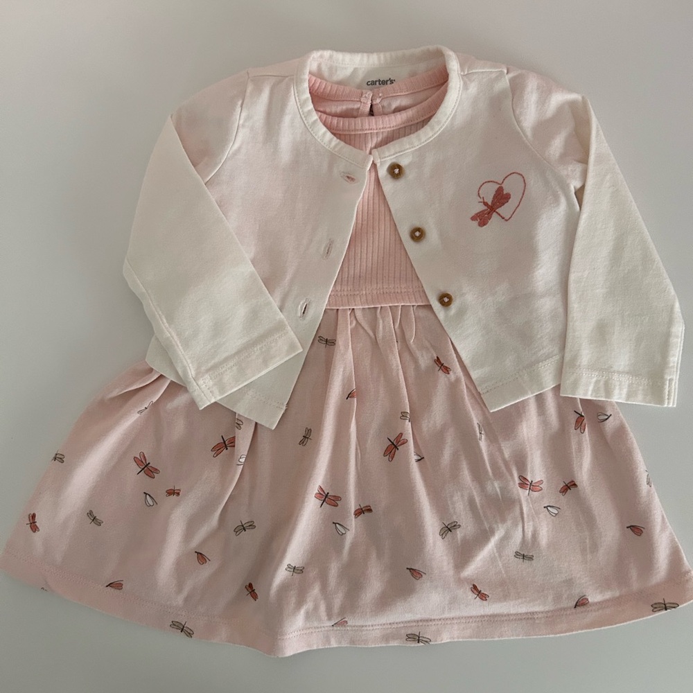 12 month old baby 2-Piece Bodysuit Dress & Cardigan Set (pink dragonfly)